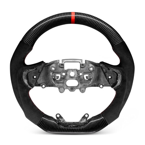 Trimmed Co. Carbon Fiber w/ Alcantara Grip Steering Wheel - Red Stitching + Centre Stripe (Next Gen Ranger / Everest)