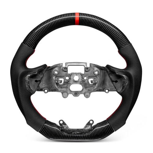 Trimmed Co. Carbon Fiber w/ Perforated Leather Grip Steering Wheel - Red Stitching + Centre Stripe (Next Gen Ranger / Everest)