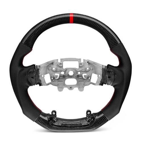 Trimmed Co. Carbon Fiber w/ Perforated Leather Grip Steering Wheel - Red Stitching + Centre Stripe (Next Gen Ranger Raptor)